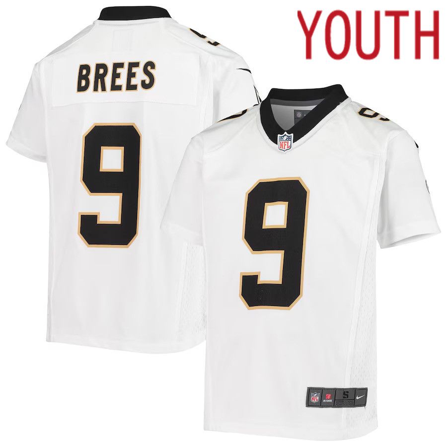 Youth New Orleans Saints #9 Drew Brees Nike White Game NFL Jersey->customized nfl jersey->Custom Jersey